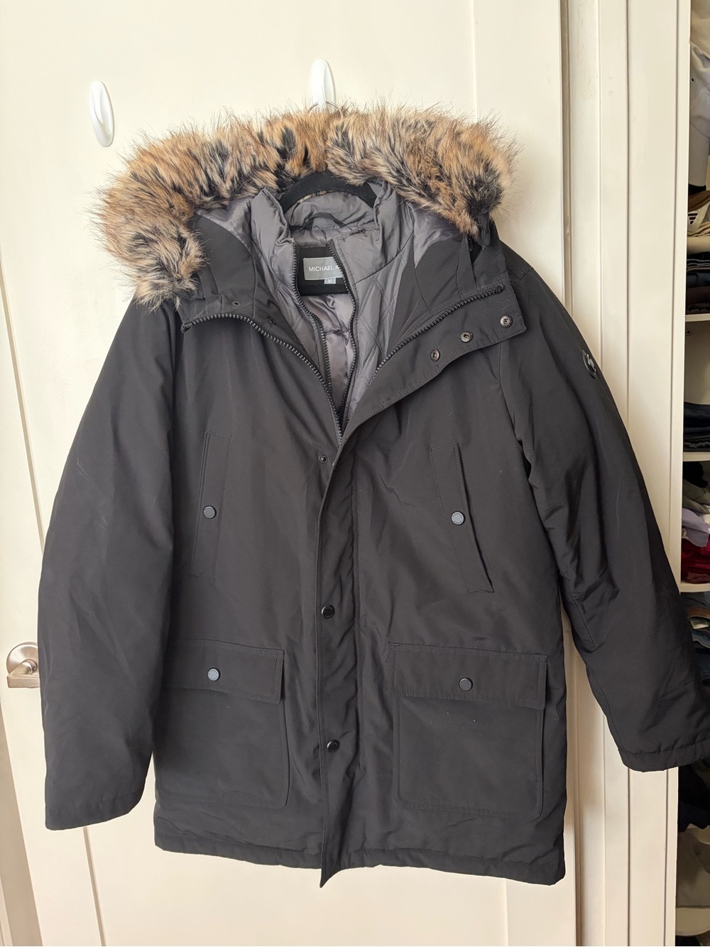 Michael Kors Black Parka with Faux Fur Trim Hood